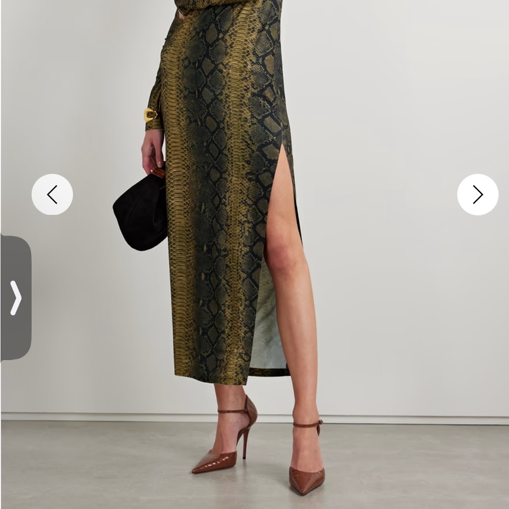 Norma Kamali Green and Brown Snake Print Maxi Skirt